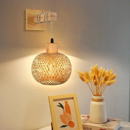 Royelux Elegant Handwoven Rattan Wood Wall Sconce with Warm Glow
