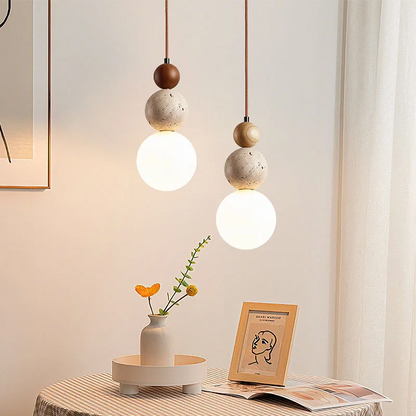 RoyaleGlow Travertine Globe Pendant Light - Glass Hanging Lamp