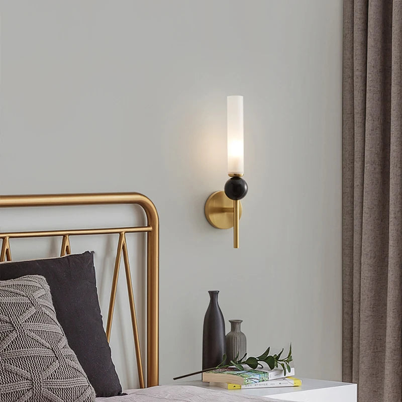LuxRoyale Modern Brass & Marble Vertical Wall Sconce with Acrylic Diffuser
