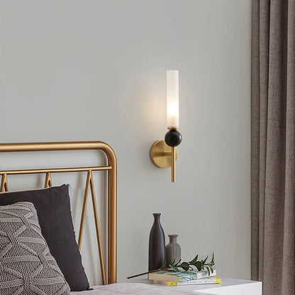 LuxRoyale Modern Brass & Marble Vertical Wall Sconce with Acrylic Diffuser