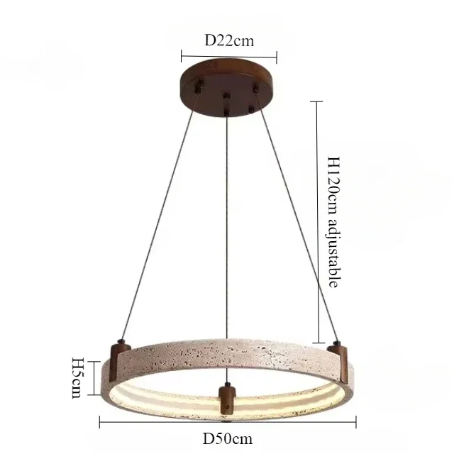 Royelux Modern Circular Travertine Chandelier with LED Light for Dining Room, Living Room