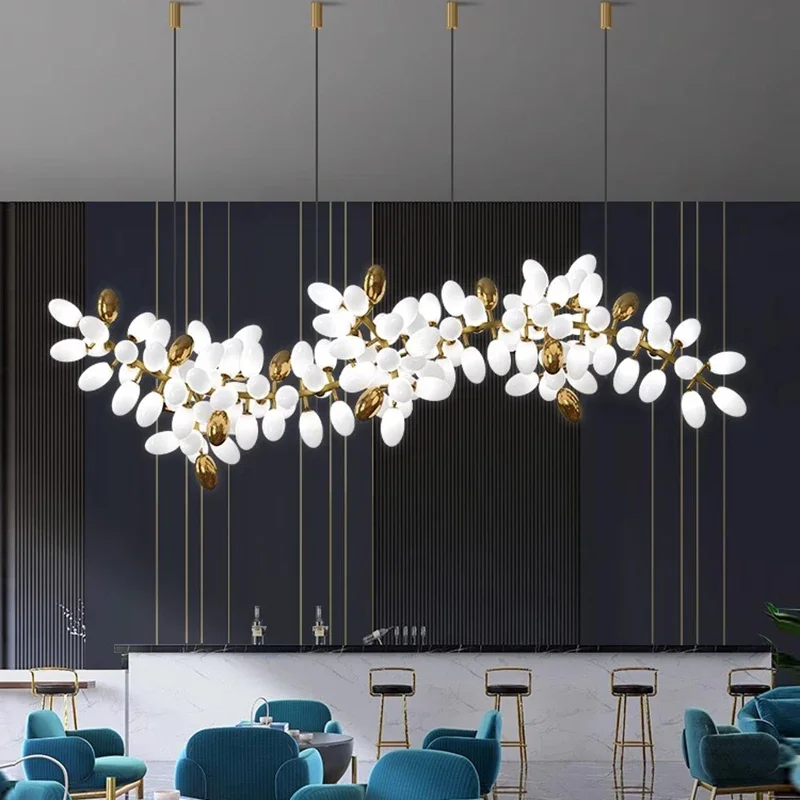 RoyaleGlow Golden Branch Modern Chandelier - Frosted Glass LED  Pendant Light Decor