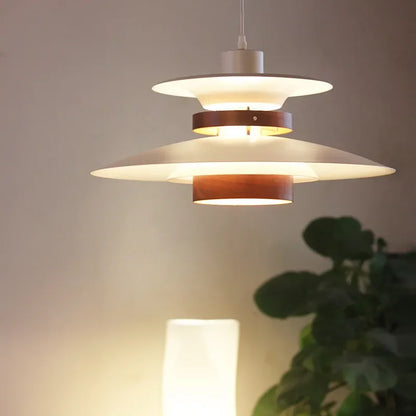 Royelux Layered Pendant Light - Modern Black & Wood Diffused Droplight