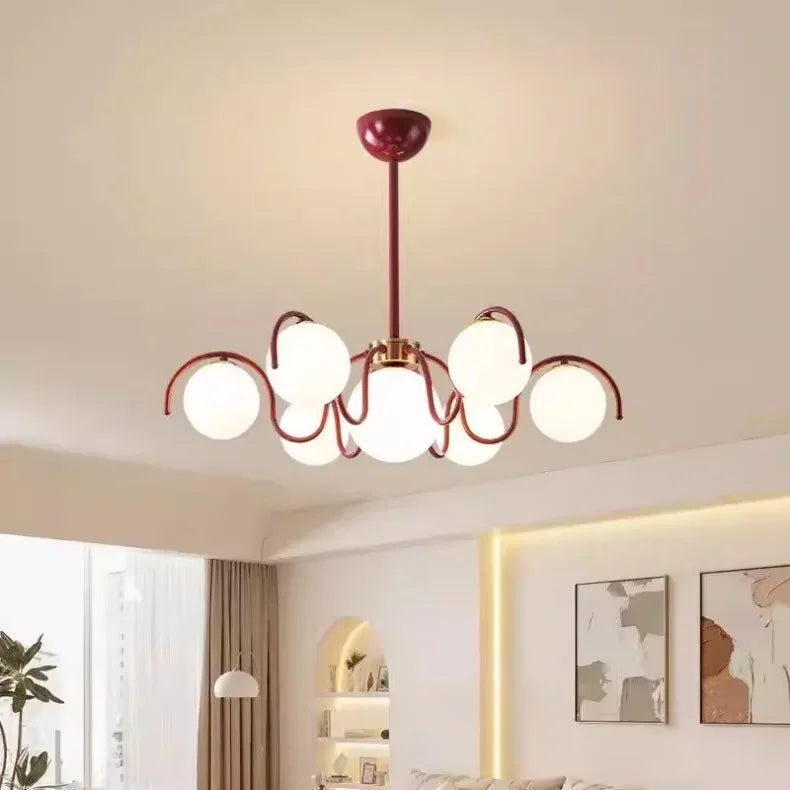 RoyaleGlow Modern Glass Globe Chandelier-Curved Arm Hanging Light Fixture