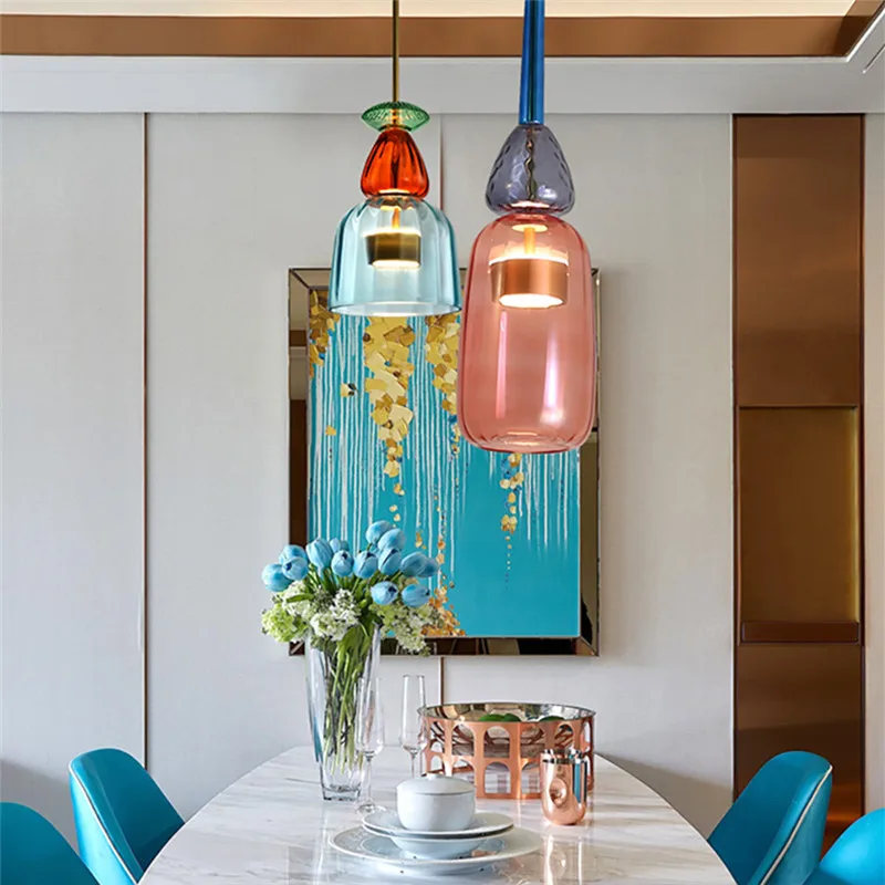 LuxRoyale Artistic Jewel-Toned Glass Pendant Light - Modern Sculptural Ceiling Lamp