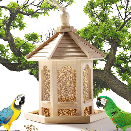 Wooden Transparent Household Bird Feeder – Rustic Outdoor Feeder with Weather-Resistant Roof & Clear Acrylic Panel for Easy Seed Monitoring