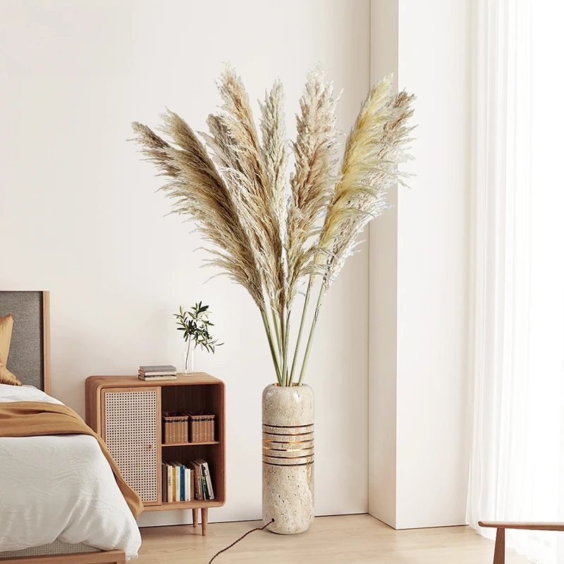 RoyaleGlow Natural Travertine Stone Floor Lamp Sculptural Column Light