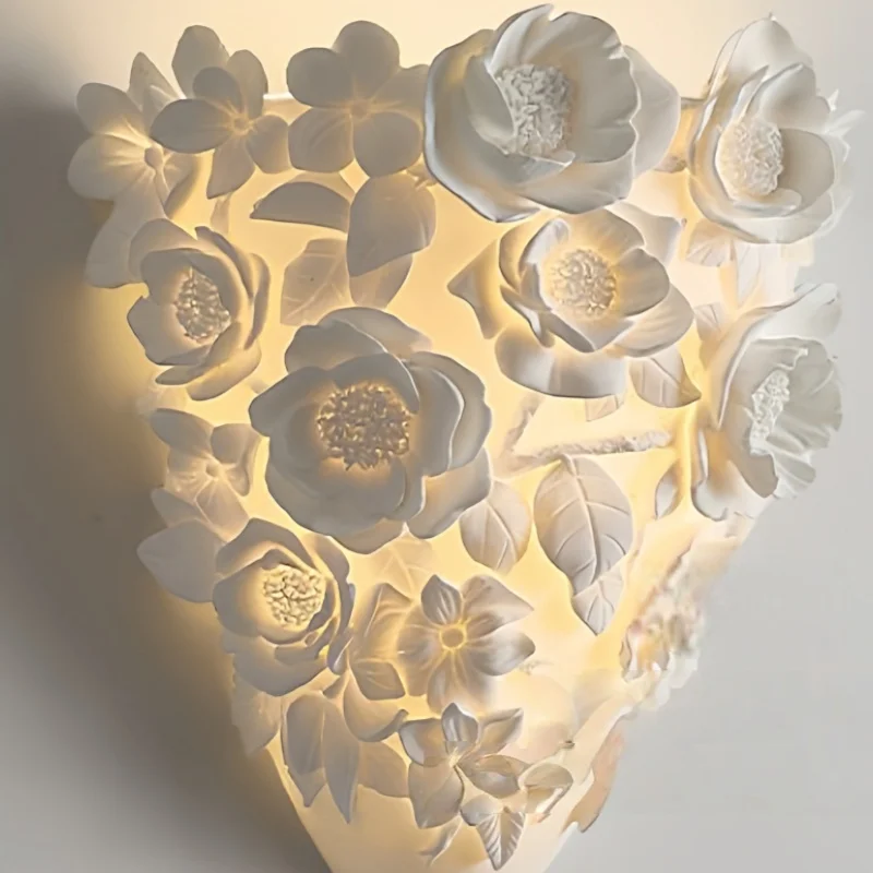 LuxRoyale French Provincial Floral Rose Carved LED Wall Sconce - Resin Wall Lamp for Bedroom Living Room and Hallway