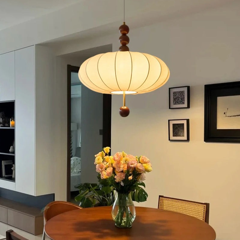 LuxRoyale Modern Farmhouse Lantern Pendant Light-Beige Wood Bead Fixture