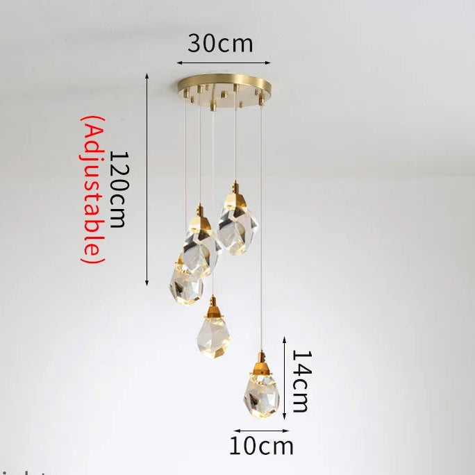 Royelux Gold LED Crystal Chandelier Pendant Ceiling Light, Adjustable Drop
