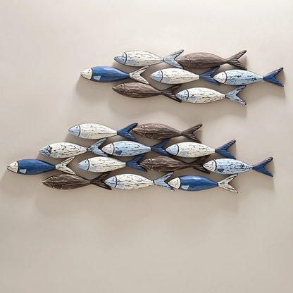 Royelux Coastal Wooden Fish Wall Art Decor,  Hand-Painted Rustic Ocean Scene