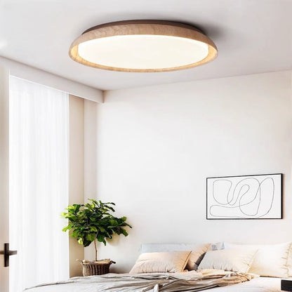 RoyaleGlow Round Travertine LED Flush Mount Ceiling Light - Modern Minimalist
