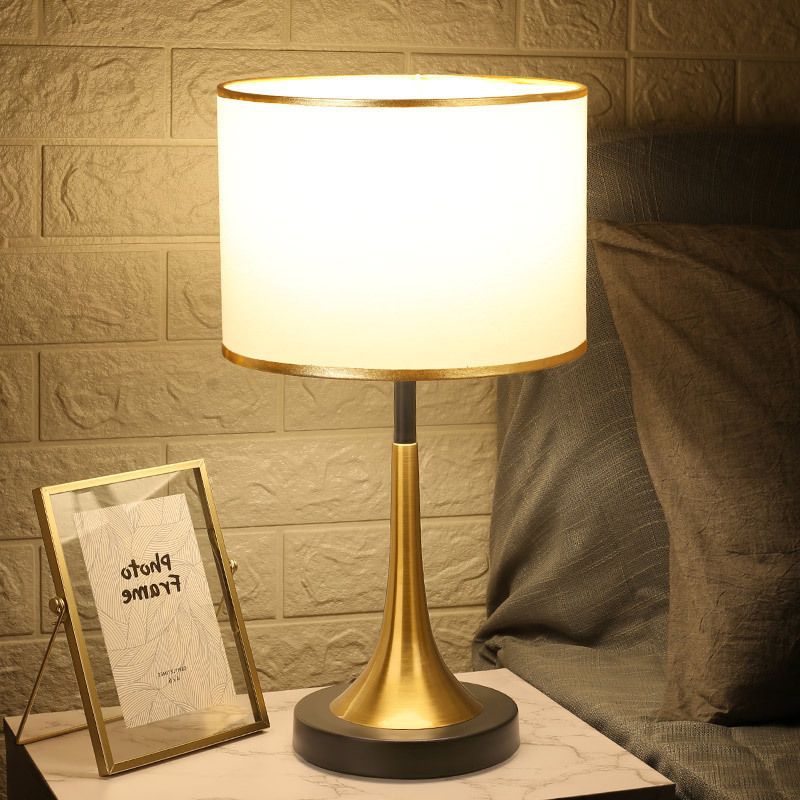 Lumora Touch -Fabric Table Lamp with Dimmable LED, Cylindrical Shade, Premium Metal Base for Bedroom