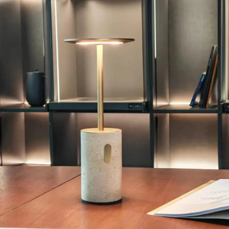 RoyaleGlow Rechargeable Travertine LED Table Lamp with Touch Dimming