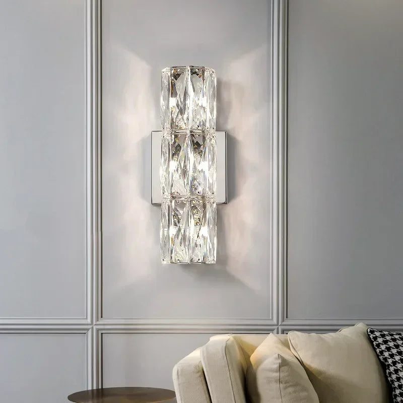 RoyaleGlow Dimmable LED Crystal Wall Sconce - Modern Cylindrical Up-Down Lighting