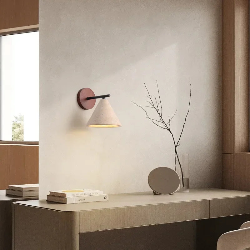RoyaleGlow Japandi Natural Stone Wall Sconce-Modern Cone Light Fixture