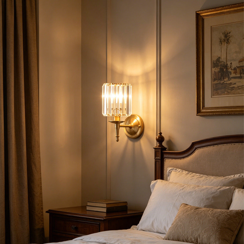Royelux Mid-Century Modern Crystal Wall Sconce-Brass Mini Lamp