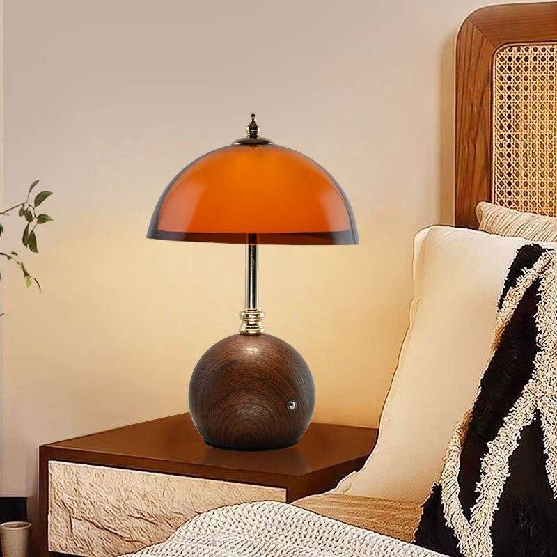 RoyaleGlow Rechargeable LED Table Lamp with Amber Shade & Wood Base