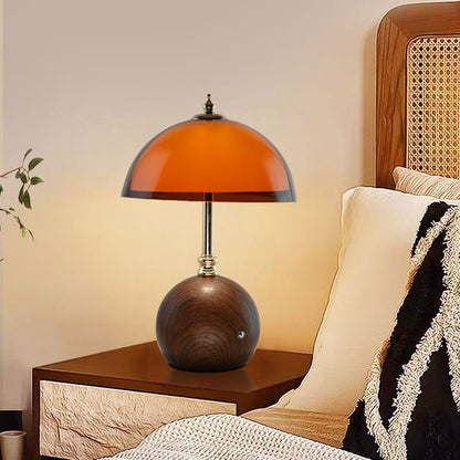 RoyaleGlow Rechargeable LED Table Lamp with Amber Shade & Wood Base