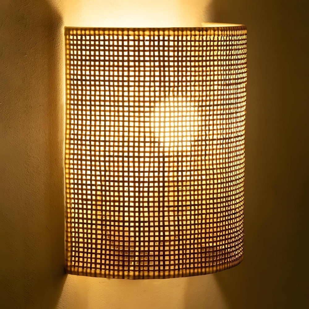 Lumora Handwoven Rattan Wall Sconce, Bohemian Organic Bamboo Wall Lamp