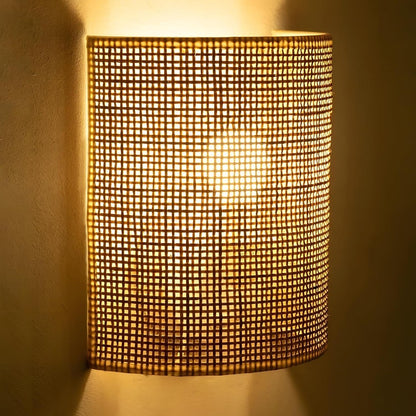Lumora Handwoven Rattan Wall Sconce, Bohemian Organic Bamboo Wall Lamp