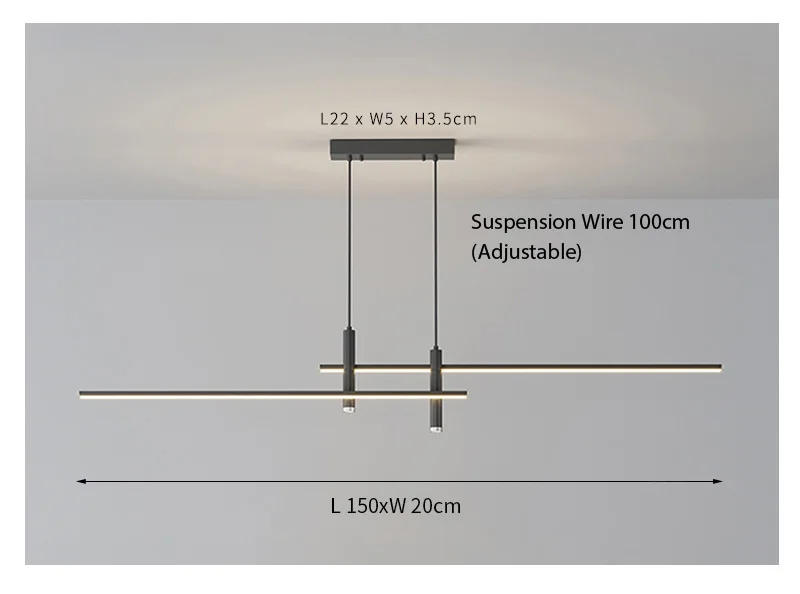 LuxRoyale Modern Linear Chandelier LED Pendant Light for Dining Room or Kitchen Island
