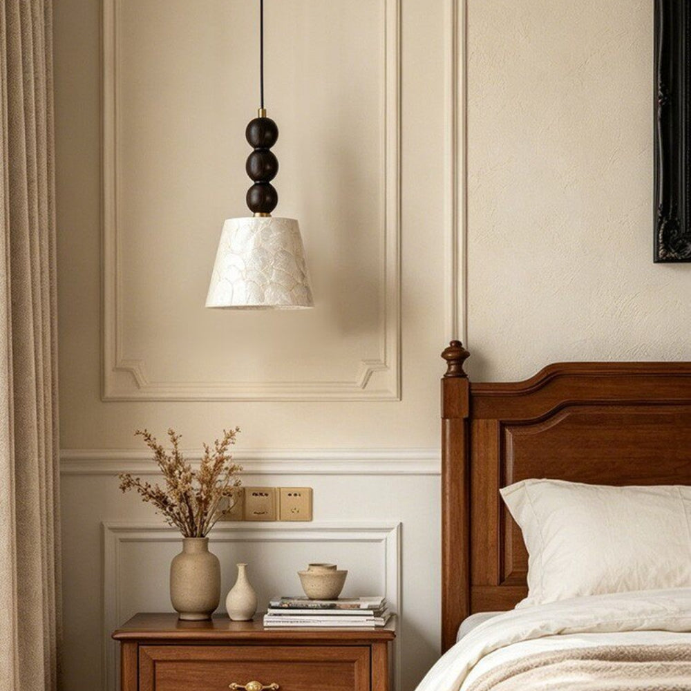 LuxRoyale Capiz Shell Pendant Light with Black Iron Beads