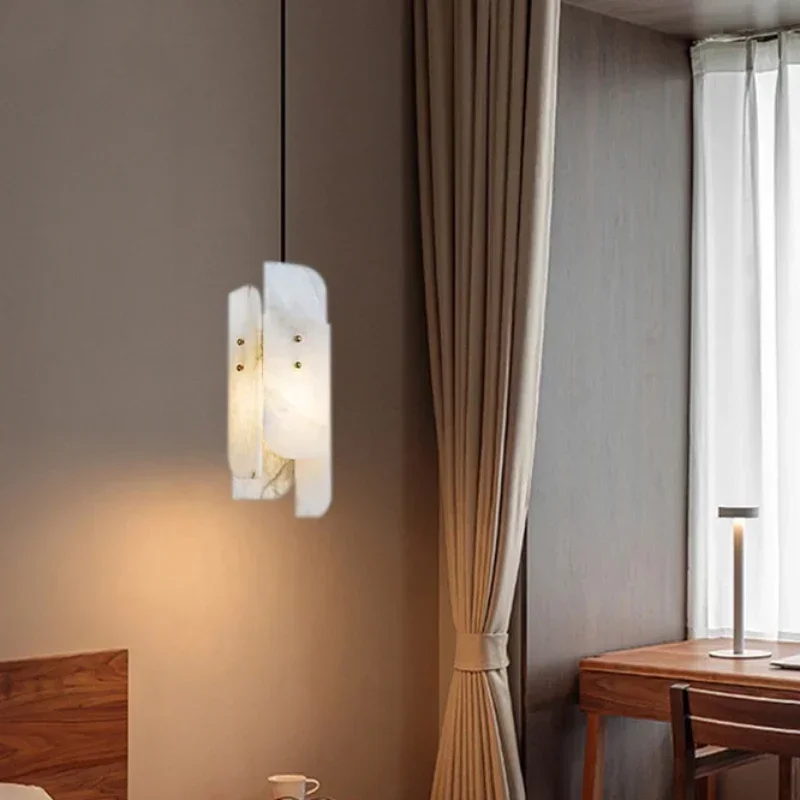 RoyaleGlow Modern Alabaster Pendant Light - Brass Hanging Lamp for Dining, Kitchen, Bedroom