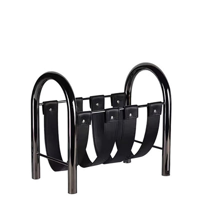 RoyaleGlow Modern Black Leather Magazine Holder with Metal Frame Storage Rack