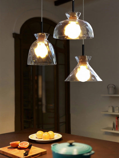 RoyaleGlow Modern Textured Glass Pendant Light with Wood Detail
