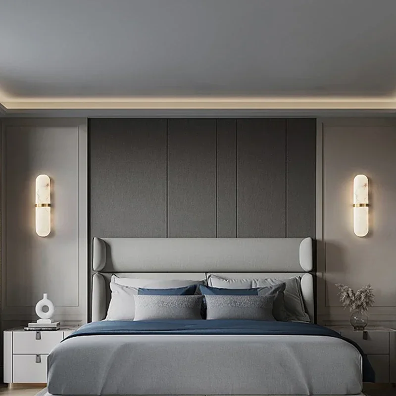 RoyaleGlow Modern Nordic Marble Wall Sconce with Integrated LED & Metal Accent
