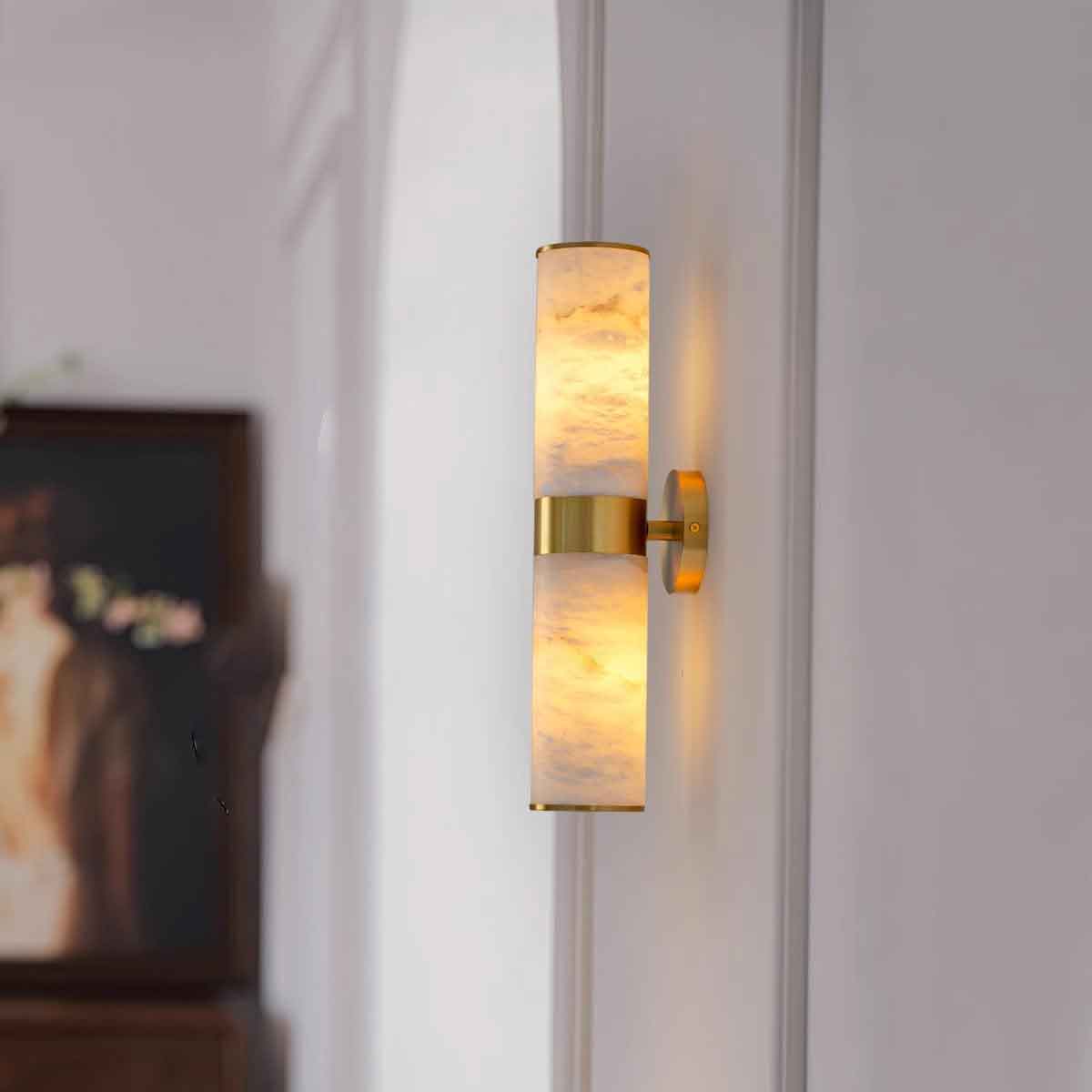 RoyaleGlow Modern Brass & Alabaster Wall Sconce - Elegant Up/Down Lighting
