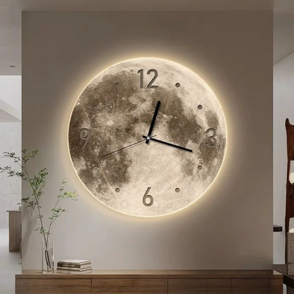 RoyaleGlow 20-Inch LED Moon Wall Clock | Illuminated Lunar Wall Art Silent Modern Design