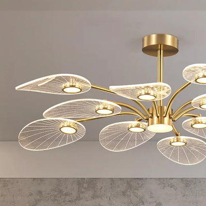 Royelux Modern LED Chandelier with Petal Acrylic Shades - Brushed Gold Finish