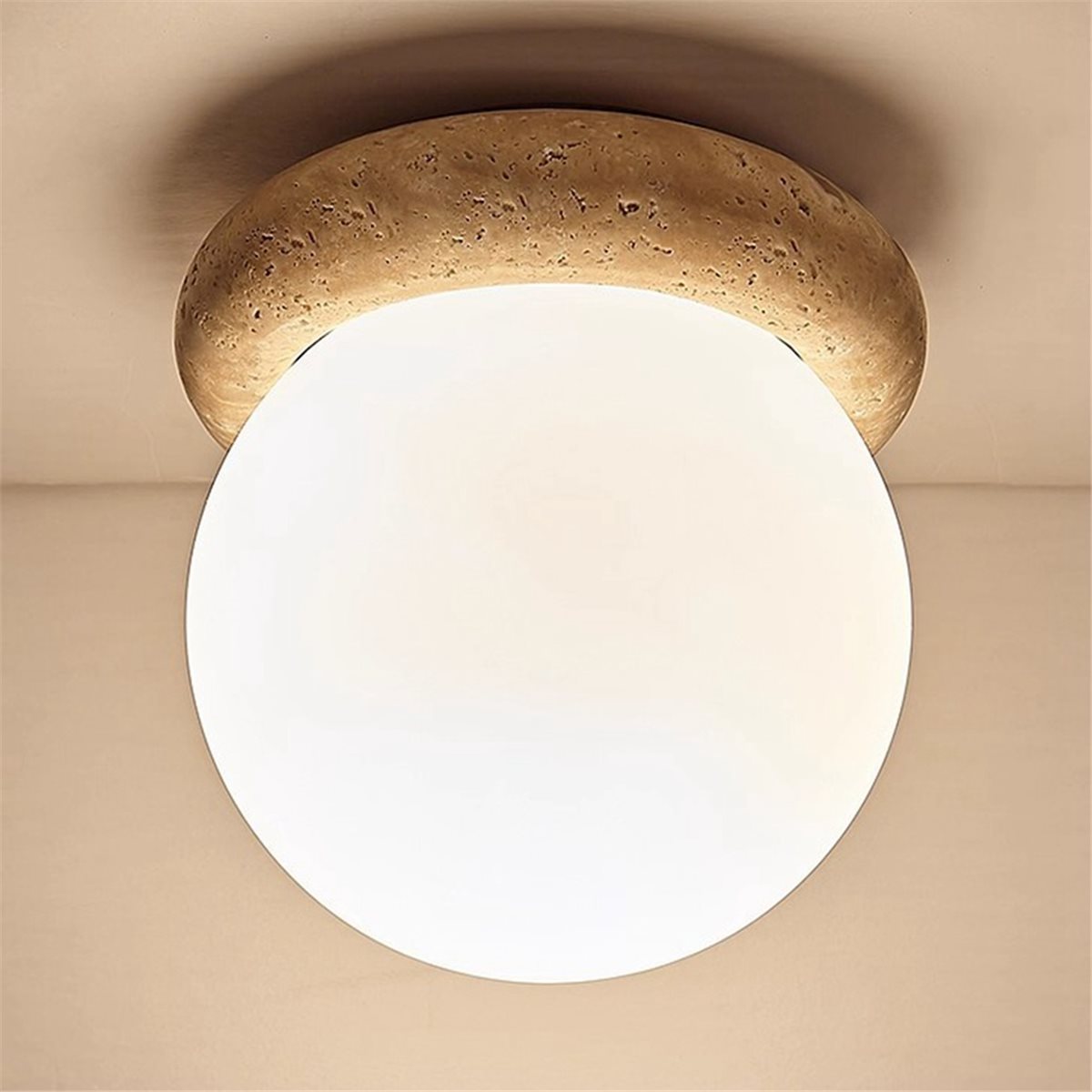 LuxRoyale Outdoor Wall Sconce Light with Natural Stone Base & Frosted Globe Shade