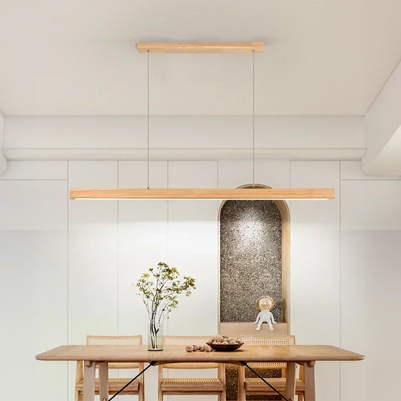 RoyaleGlow Modern Linear Wooden LED Pendant Light For Dining Room & Kitchen Island