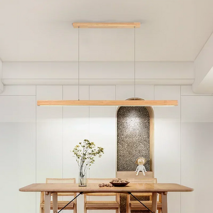 RoyaleGlow Modern Linear Wooden LED Pendant Light For Dining Room & Kitchen Island