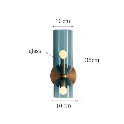 LuxRoyale Modern Brass Wall Sconce with Dual Blue Frosted Glass Shades