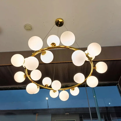 LuxRoyale Modern Gold Chandelier with White Glass Globes for Living Room