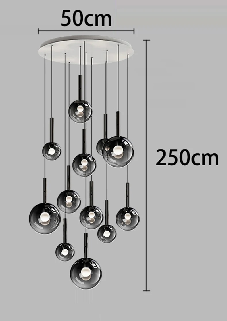 RoyaleGlow Modern Glass Bubble Pendant Chandelier for High Ceilings & Staircases