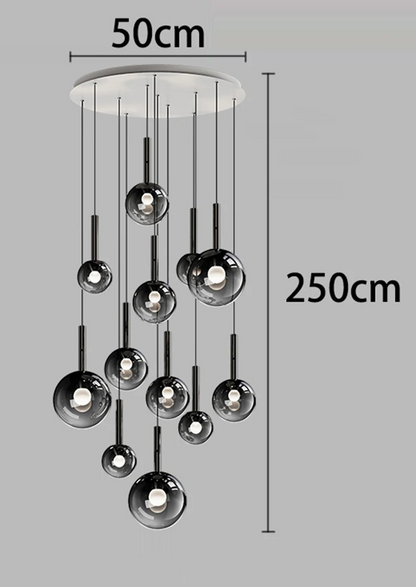 RoyaleGlow Modern Glass Bubble Pendant Chandelier for High Ceilings & Staircases