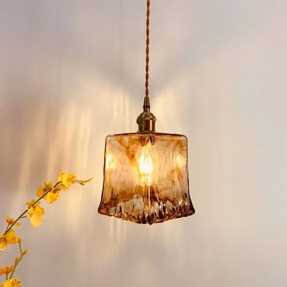 Royaleva Vintage Amber Glass Pendant Light with Brass Fittings For Dining Room, Kitchen Island