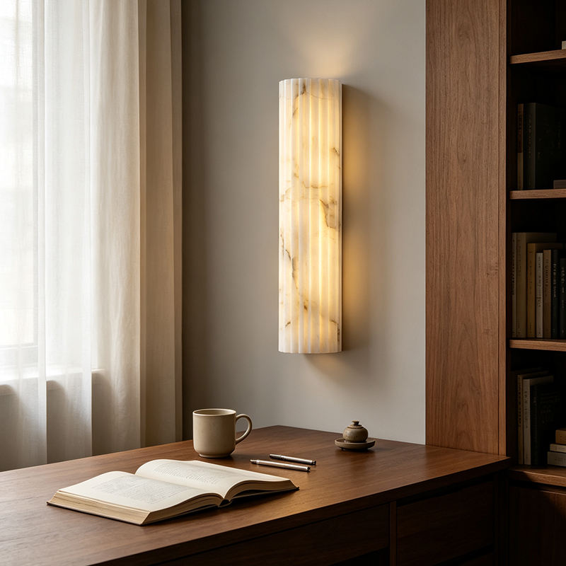 Royelux Fluted Alabaster Wall Sconce - Elegant Column Design for Soft Ambient Light