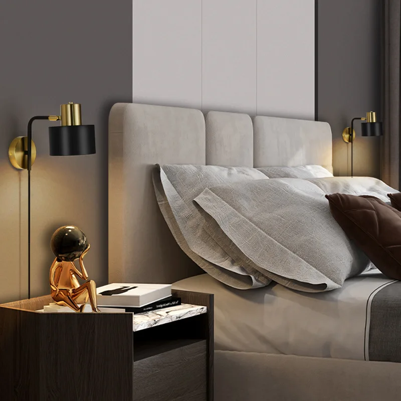 RoyaleGlow Modern Brass Adjustable Wall Sconce with Black Metal Shade