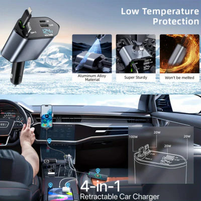 Luxora 120W Retractable Car Charger with Dual USB Ports