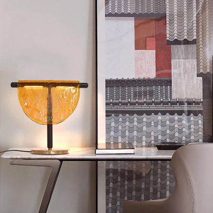 RoyaleGlow Half Moon Table Lamp Nordic Amber Glass LED Light