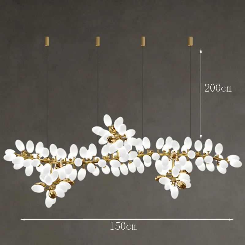 RoyaleGlow Golden Branch Modern Chandelier - Frosted Glass LED  Pendant Light Decor