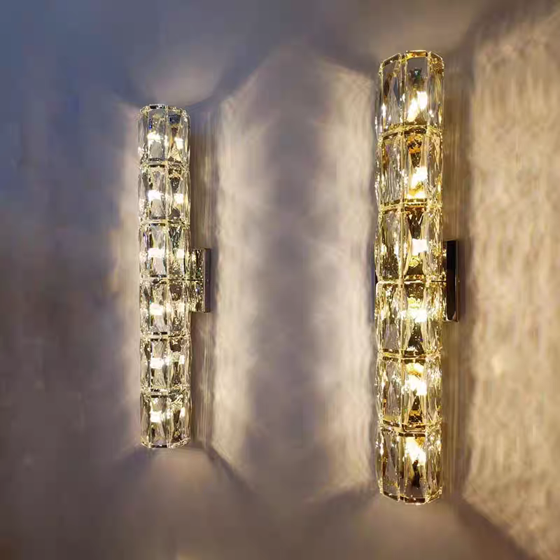 RoyaleGlow Dimmable LED Crystal Wall Sconce - Modern Cylindrical Up-Down Lighting