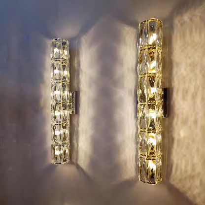 RoyaleGlow Dimmable LED Crystal Wall Sconce - Modern Cylindrical Up-Down Lighting