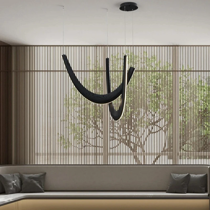 RoyaleGlow Modern Curved Wood LED Pendant Light - Artistic Dining Room Chandelier